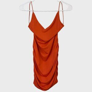 Princess Polly Ruched Bodycon Low-Back V-Neck Mini Dress Women's Size 2 Orange